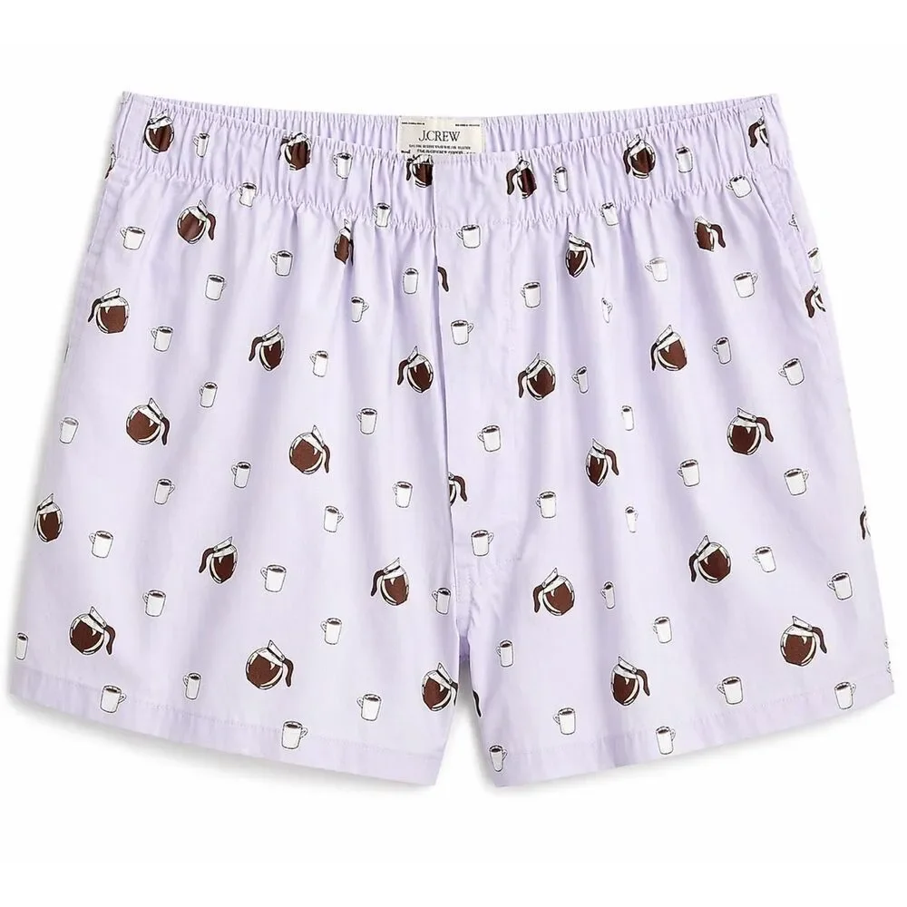 J.Crew Coffee Print Boxer Shorts Large Purple 100% Cotton NWT Pajama Shorts
